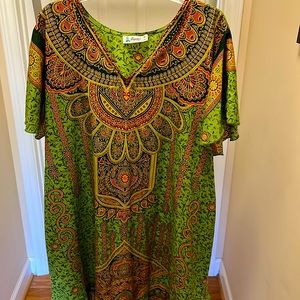 African Print Dress With Pockets Ruffle Bottom and sleeves Size1X